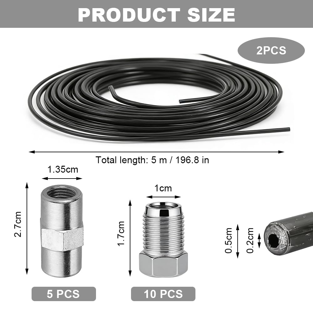 2er Set x 5m Bremsleitung Ø 4,75mm Stahl mit 10 Verschraubungen 5 Verbinder M10 x 1 DIN 74 234 konform verkupfertes Stahl-Bremsrohr im Sortiment für Bördel F fuer Auto PKW Motorrad