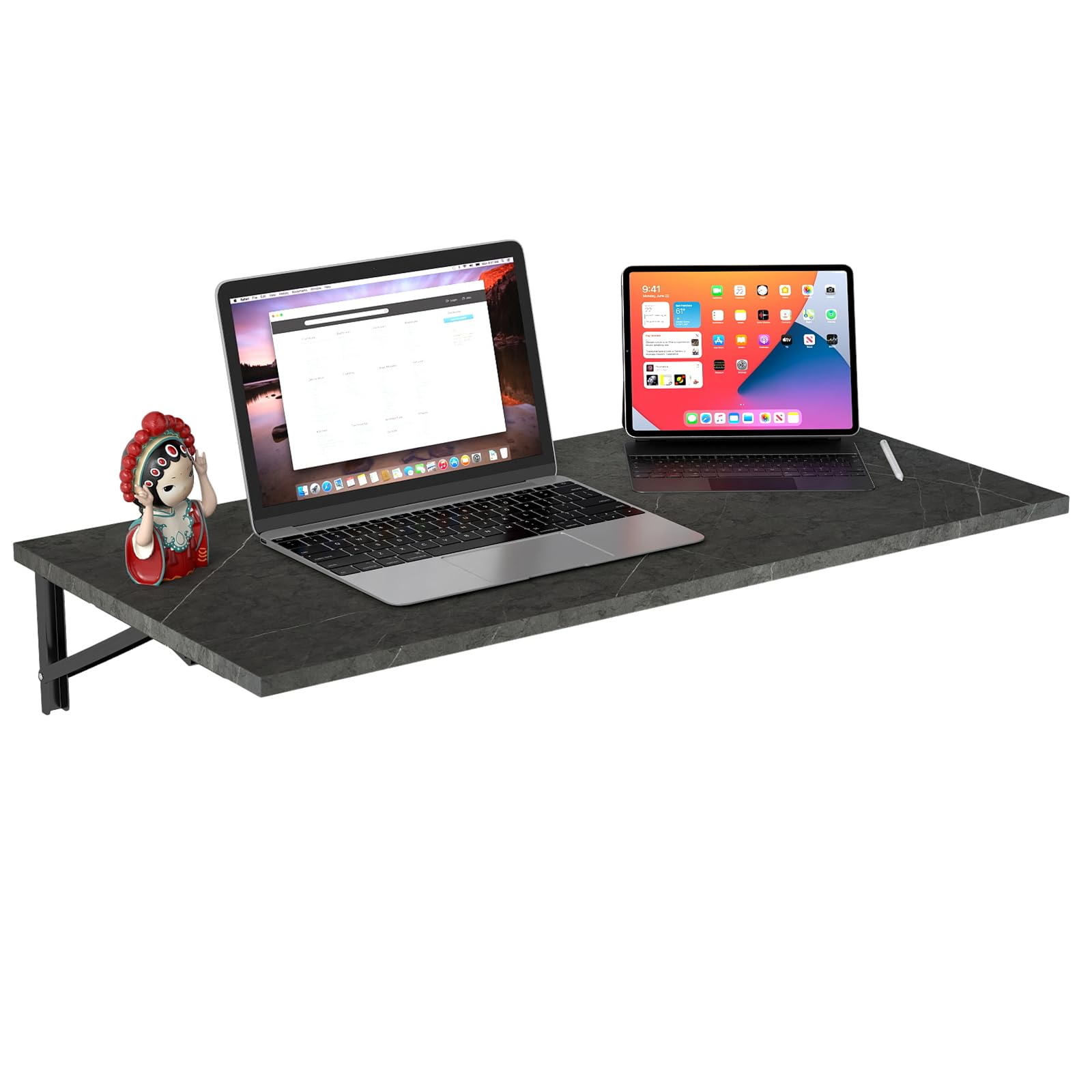 Eccellensedie Mesa plegable de pared plegable – Escritorio de altura ajustable para oficina en casa, cocina, oficina – Mesa de pared que ahorra espacio con tablero estable 100 x 50 cm (gris)