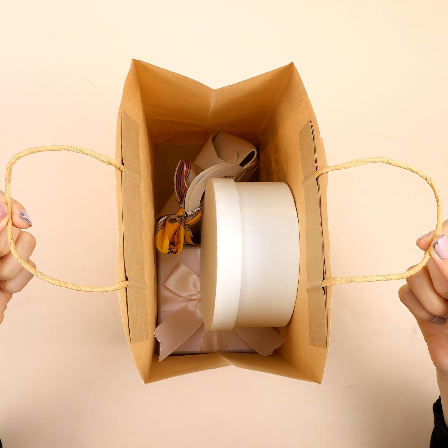 hidyuuoo 32Pcs Thank You Party Bags Gold Foil Paper Gift Bags Brown Paper with Handle Party Favor for Wedding Birthday Baby Shower Favors 10.6 x 8.27 x 4.3 inch, 4 Styles - Image 6