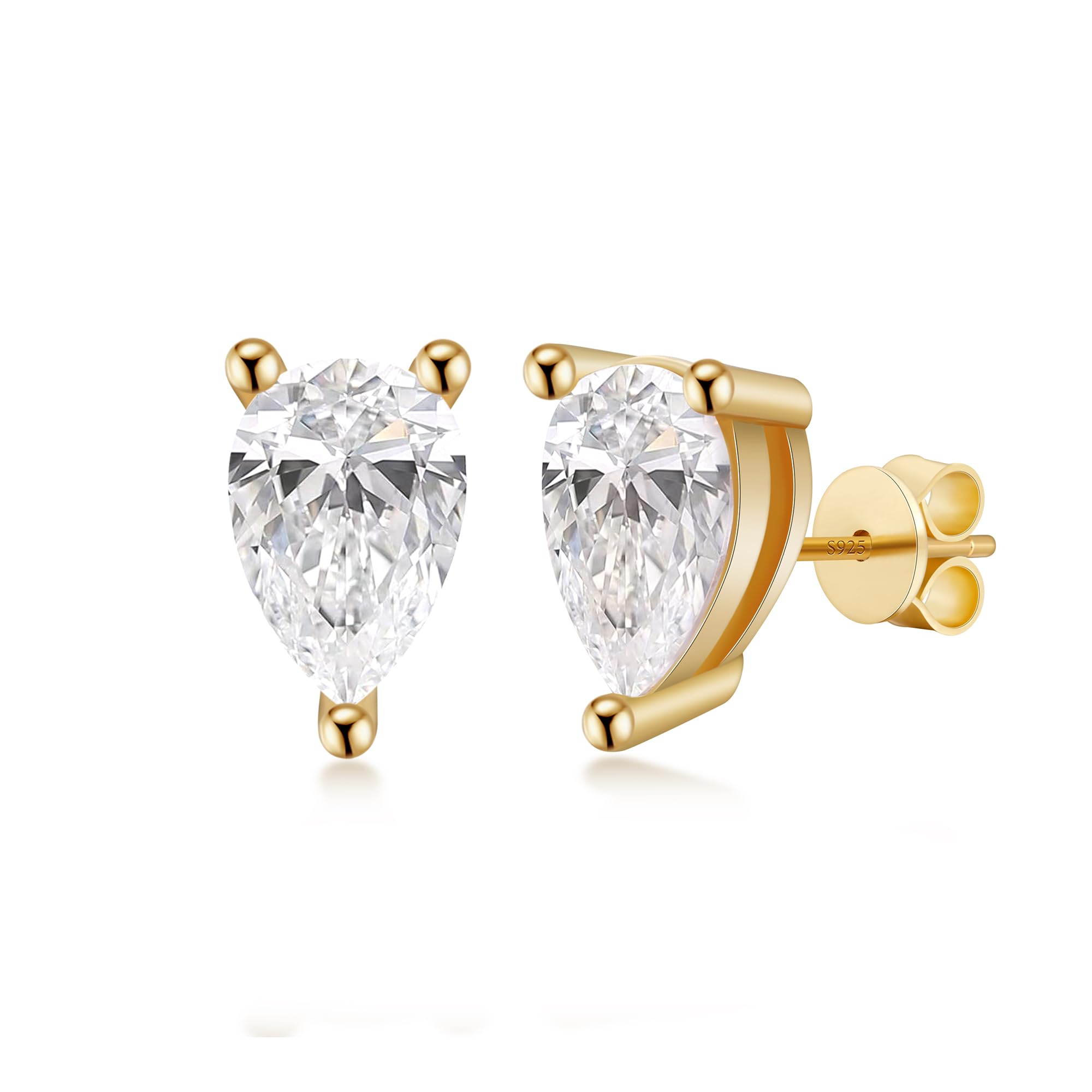 18K Gold Plated S925 Sterling Silver Cubic Zirconia Stud Earrings for Women, Simulated CZ Earrings with Pear/Oval/Baguette/Princess/Triangle/Marquise Cut