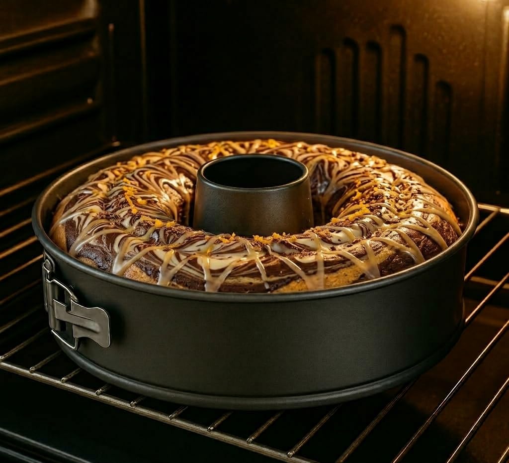 Moule à Manqué Démontable avec Charnière - Moule à Gâteaux - Moule à Savarin - Moule à Ciambella - Fond Amovible - Revêtement Antiadhésif - Acier au Carbone - Ø 26 cm
