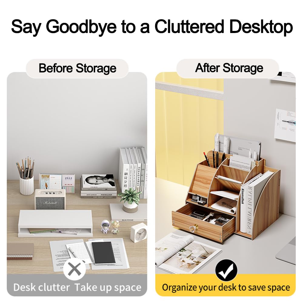 NUODWELL Upgrade Wooden Desk Stationary Organiser with Phone Docking Station - Image 3