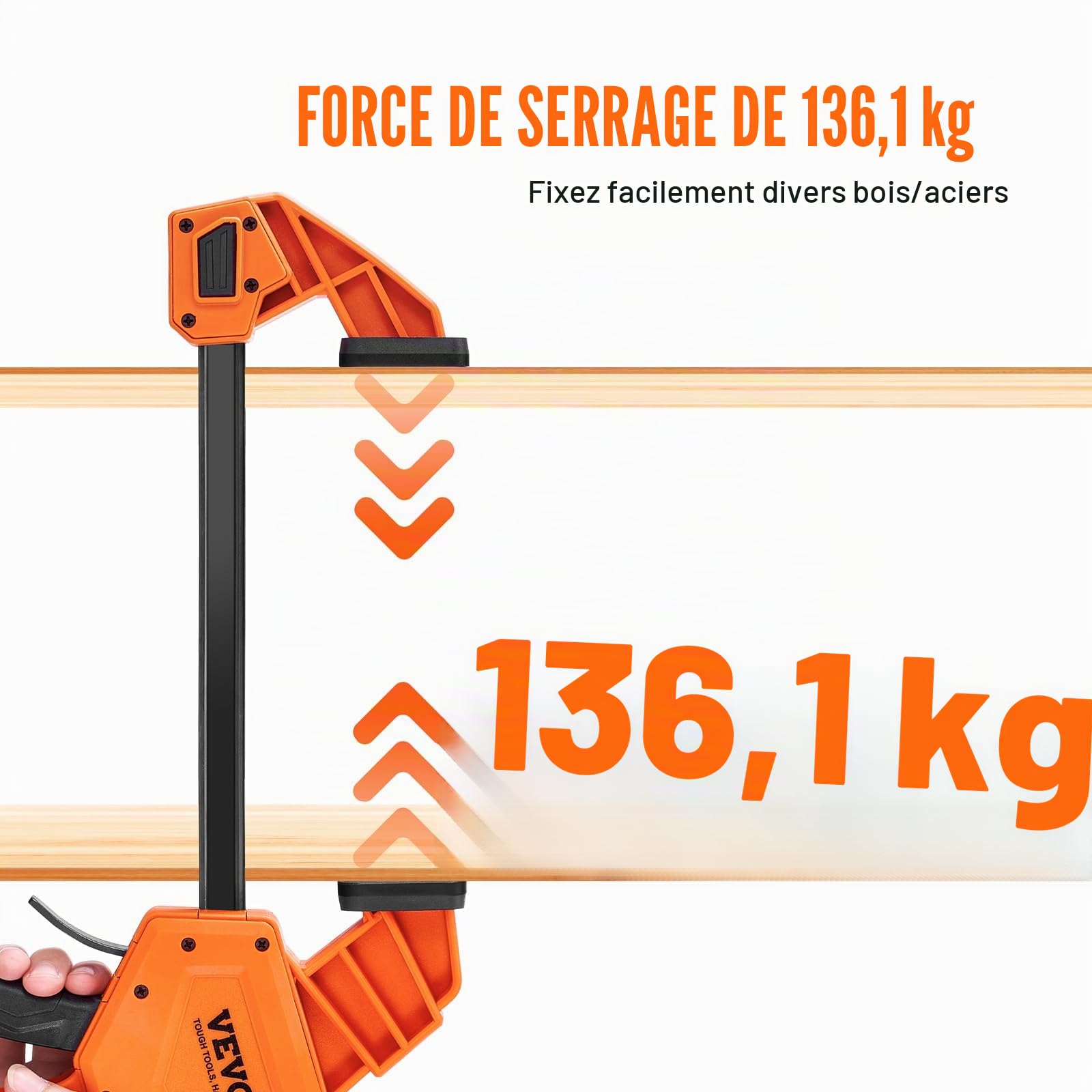 VEVOR Jeu de 2 Serre-Joints à Libération Rapide Serre-Joint à Une Main Ouverture 609,6 mm Saillie 84,6 mm Force de Serrage Max. 136 kg Pince Écarteur Réversible pour Charpentier Menuisier Métallurgie