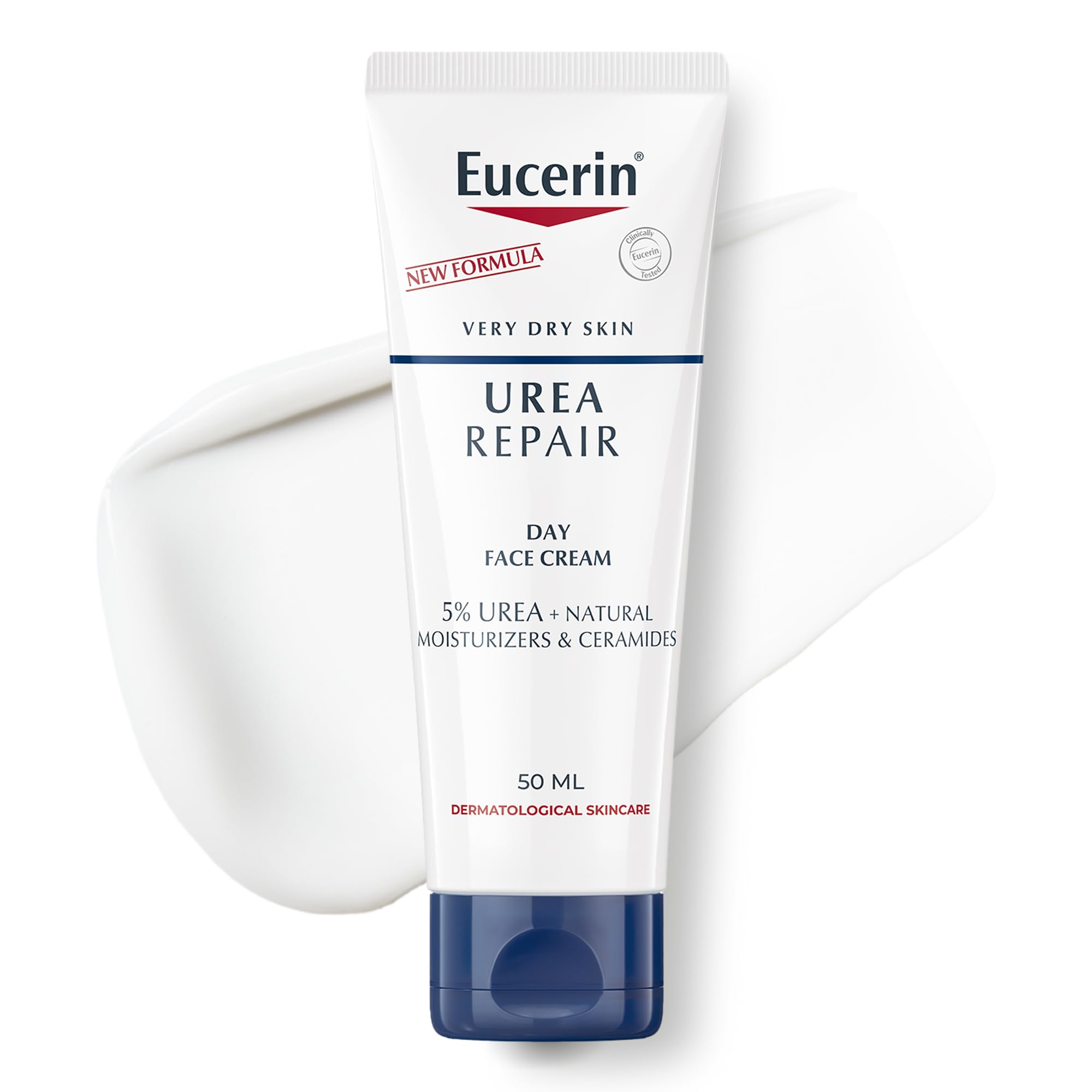 Eucerin UreaRepair Plus 5% Urea Face Cream with Ceramide and Lactate, Suitable for Mature & Diabetic Skin, Moisturizer for Very Dry & Dry Skin, 50ml