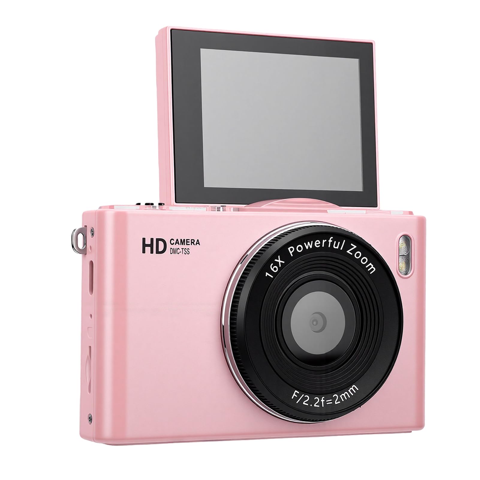 zopsc 4k digital camera, entry camera with 2.4 inch flip up screen, 64 megapixel sensor, 16x digital zoom, autofocus, built in led flashperfect for photography (pink)