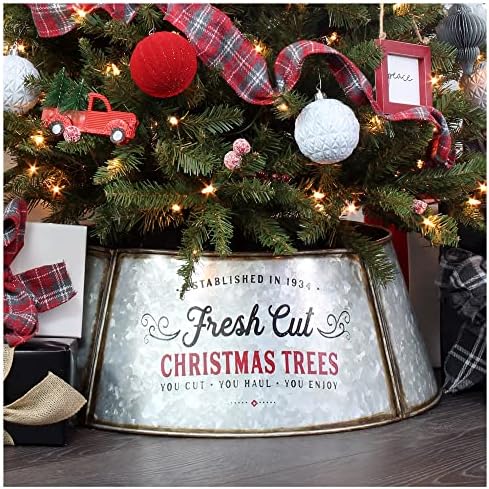 AuldHome Galvanized Metal Christmas Tree Collar (23-Inch Diameter Base); Small Size for Short Trees and Pencil Trees