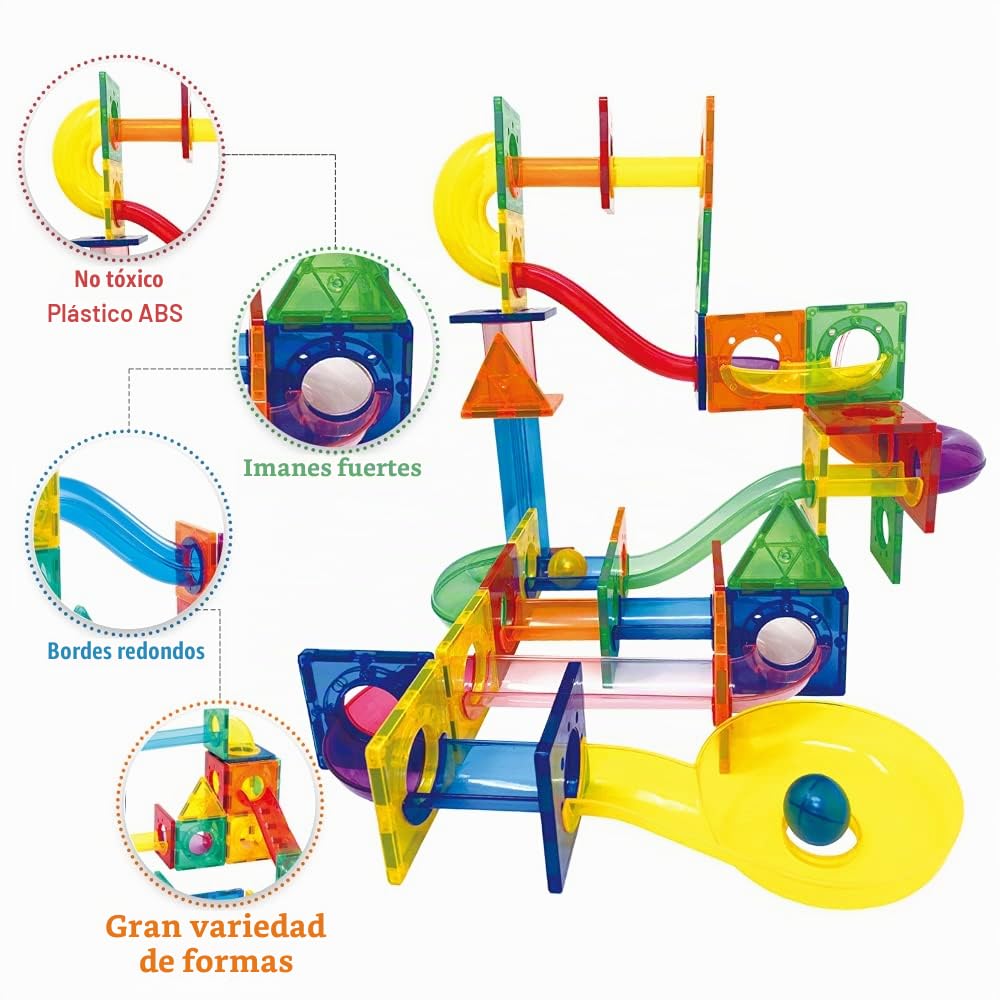 Desire Deluxe Circuito De Canicas Magnético – 80 Piezas De Bloques Magnéticos De Construcción con Pistas, Toboganes Y Embudos – Juguete Montessori Stem para Niños Y Niñas De 3–8 Años