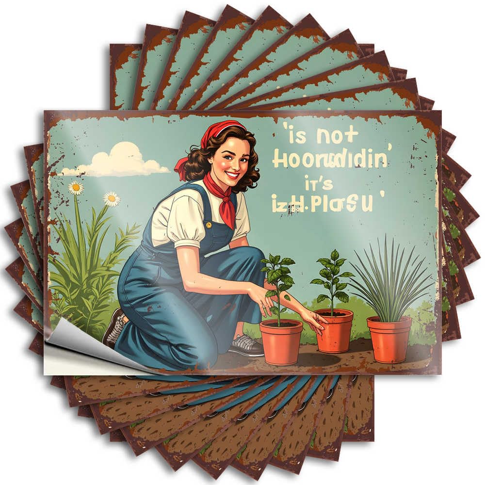 Lettering Sticker Stuff Easy Apply | Vintage Garden Poster: Woman Planting with Inspirational Quote Reading Tumbler Peel and Stick(8X12CM)