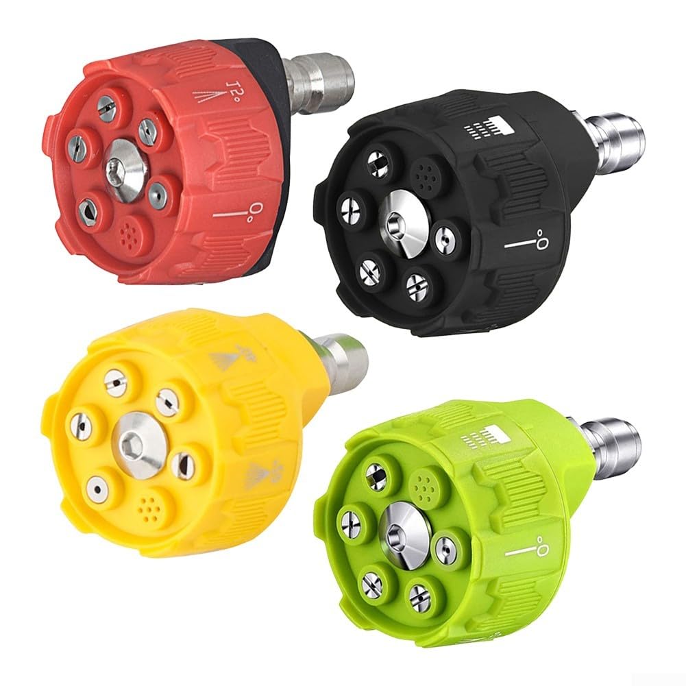 Lrfvhyqnk Black Pressure Washer Nozzles Quick Connect Spray Tips, 6In1 Pressure Washer Nozzle, 1/4In Quickchange, 4000Psi Adj Spray Tips, &Red, 030/040(,030)