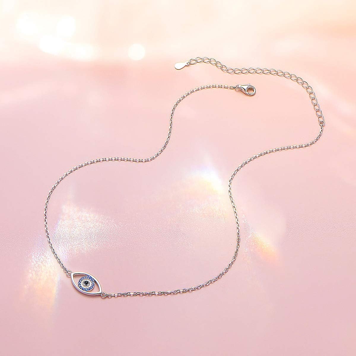 Alphm S925 Sterling Silver Evil Eye Choker Short Dainty Adjustable Pendant Necklac for Women Jewelry - Image 5