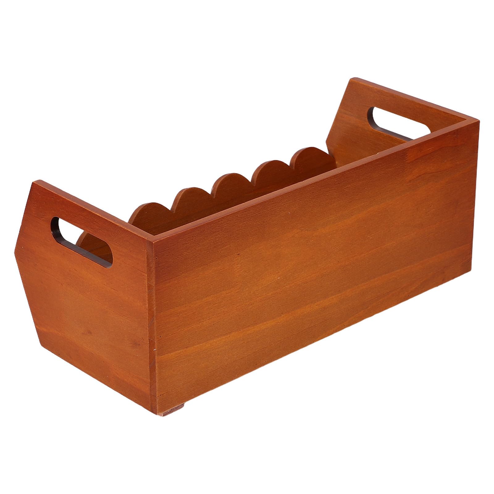 Beaupretty Cesta de Madera Asa, Abertura Amplia y Base Plana para Mesa | Marrón, Vetado Auténtico y Bordes Ondulados, Estilo Nórdico Moderno, Acceso Rápido y Transporte Fácil