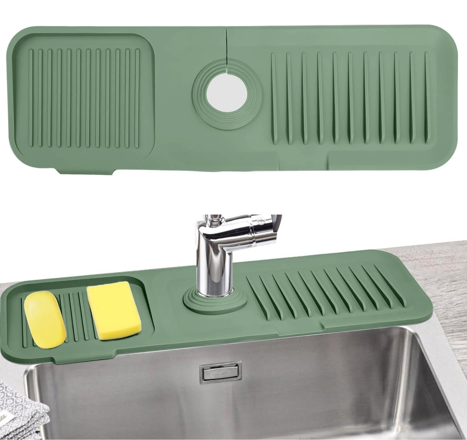 Kitchen Sink Splash Guard,45 x 14 cm silikonowa mata ociekowa do kranów 3,5-6 cm (zielona)