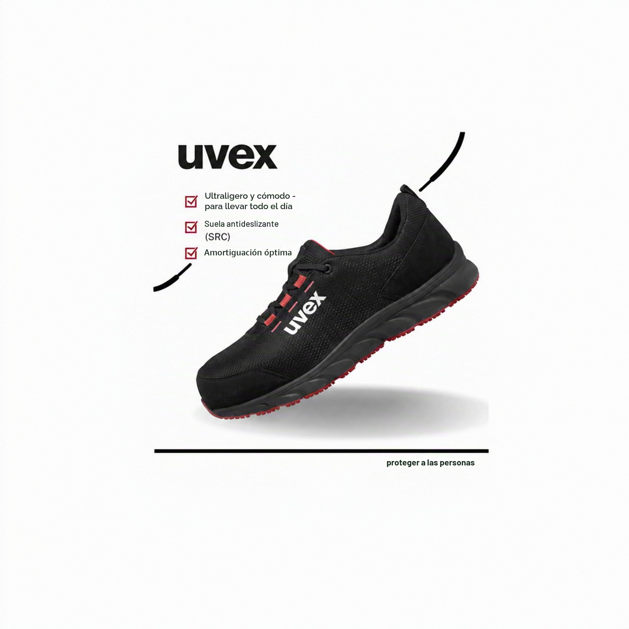 Uvex 1 zapato de seguridad Dynam-x S1 PL – sin metal, especialmente ligero y transpirable – para hombre y mujer – antideslizante – negro/rojo – ancho 11