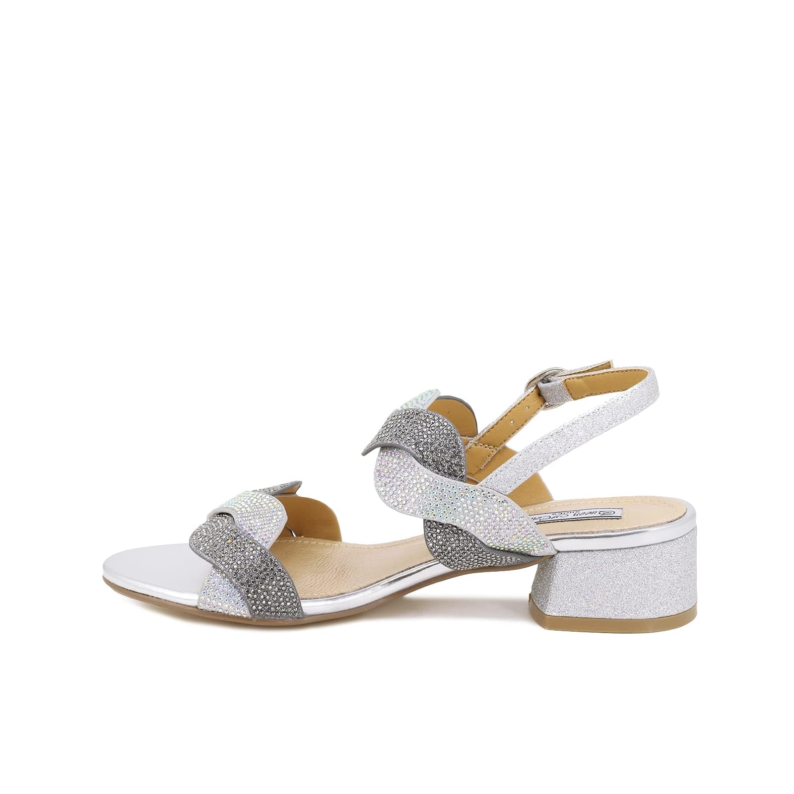 QUEEN HELENA Sandali con Tacco Basso Scarpe Eleganti con Strass Glitterati Donna ZM9011