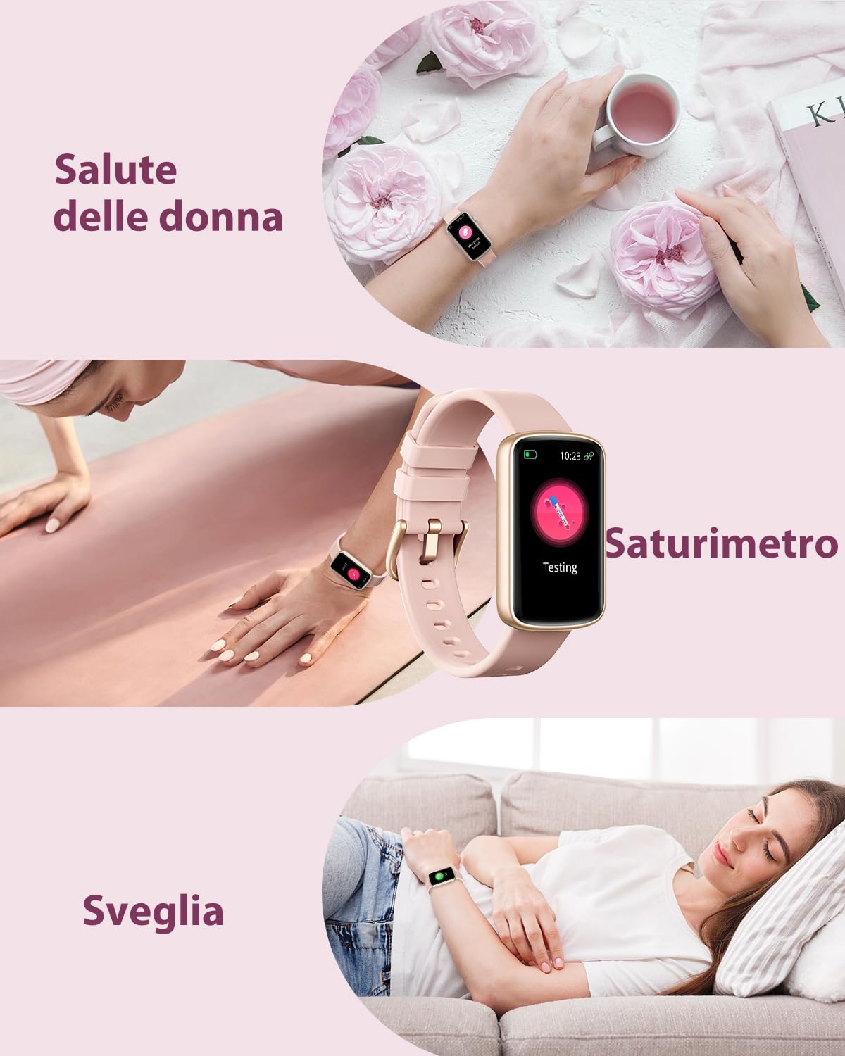 SHANG WING Smartwatch Donna Orologio Contapssi Polso Donna Orologio Fitness Sportive con Cardiofrequenzimetro Saturimetro Smartband Impermeabile IP68 Notifiche Whatsapp e Chiamate per Android iOS Rosa