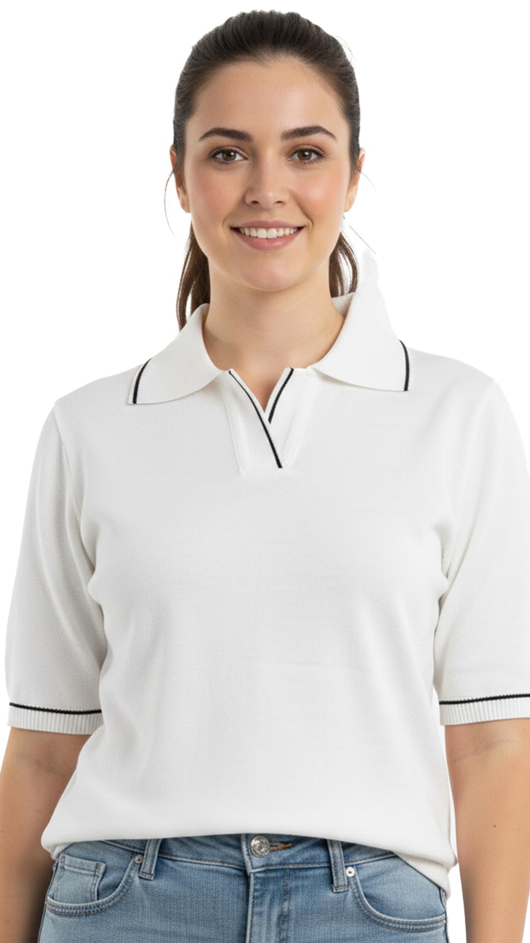 Women's Regular Fit Polo T-Shirt | Premium Viscose Collared Neck Top with Contrast Tipping | Half Sleeve Smart Casual Office T-Shirt for Women & Girls