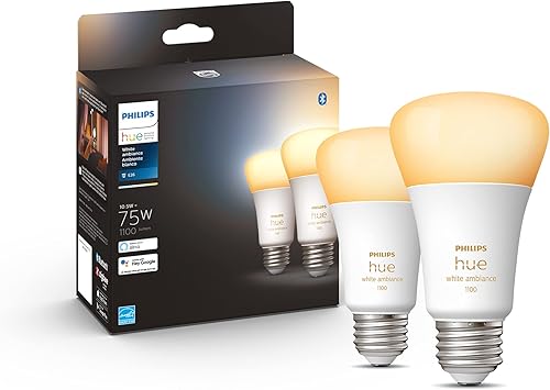 Philips Hue - Bombilla inteligente de 1100 lúmenes, ambiente blanco, base mediana A19, compatible con Bluetooth y Zigbee (Hue Hub opcional),