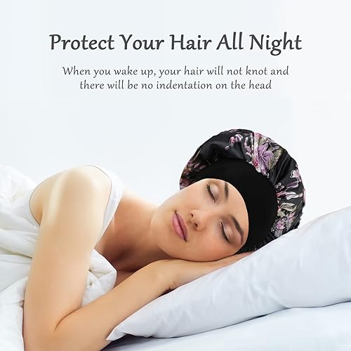 Miniatura 5 de 4 gorros de seda de satén para dormir, gorro de seda para dormir, capó para dormir para mujeres negras, gorro de seda de banda ancha para cabello