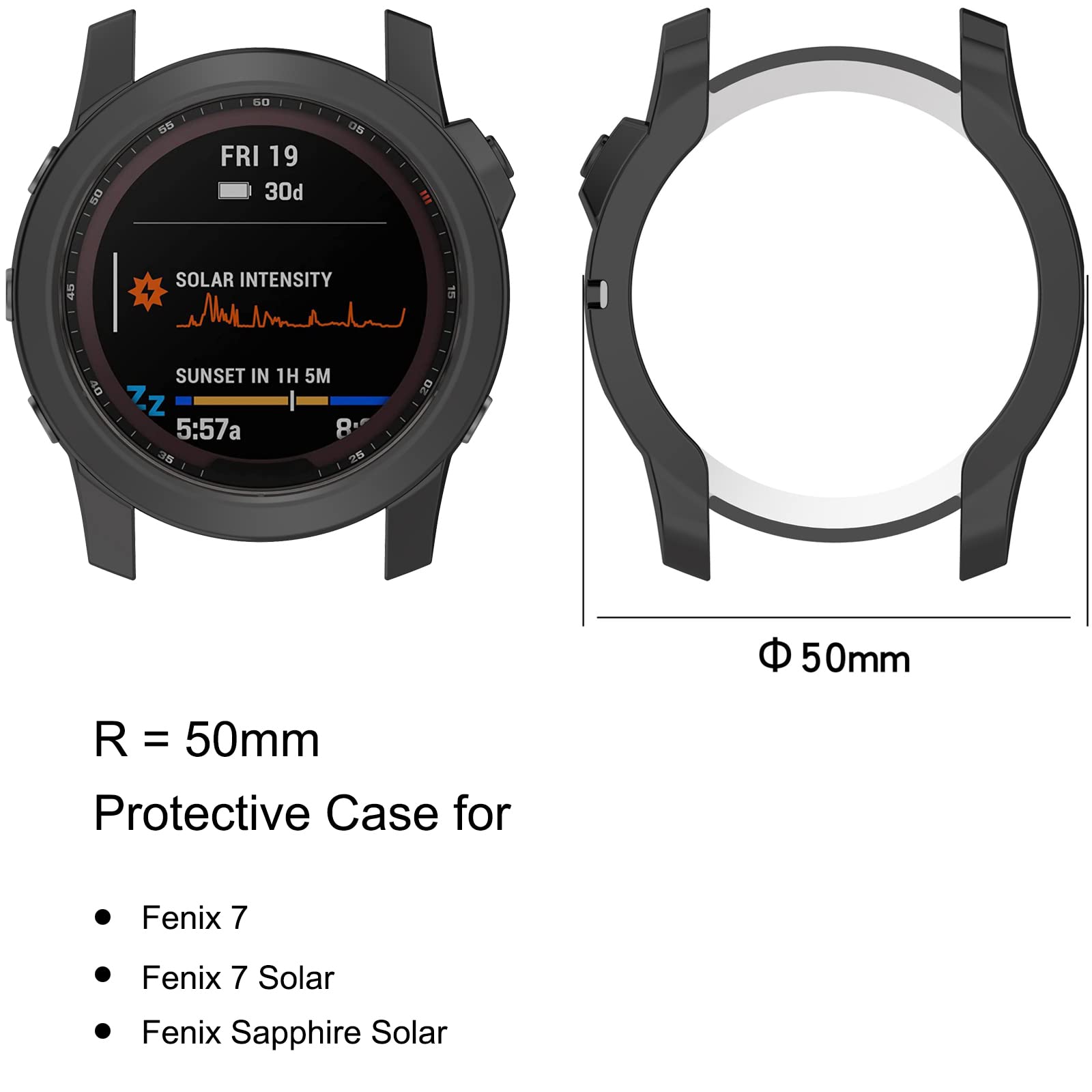 Case Cover Compatible with Garmin Fenix 7 Sapphire Solar Shockproof Protective Bumper Case Fenix 7 Watch (Black)