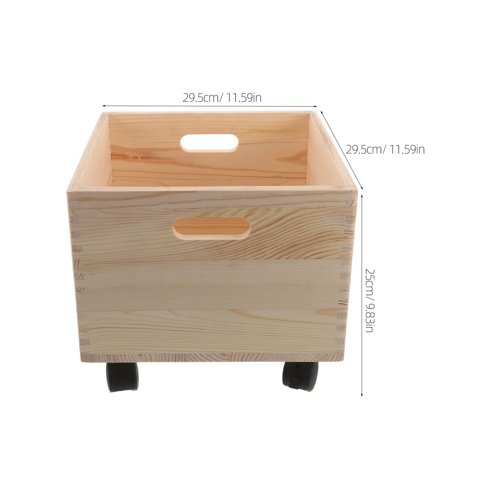 Ciieeo Cassa Porta Dischi Vinile in Legno Beige con Ruote, Contenitore Quadrato Rustico per Gestione Spazio e Uso Flessibile in Ambienti Studio e Dormitorio