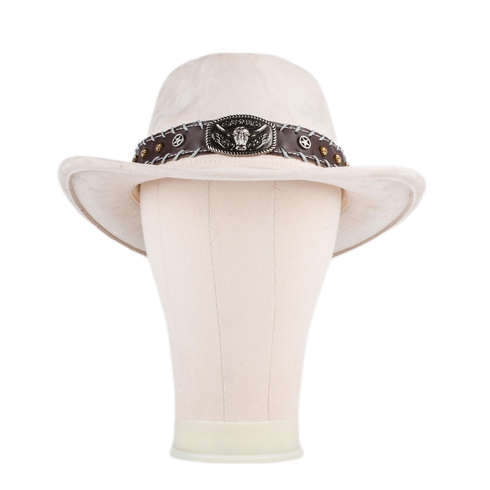 Cappello da cowboy Western per uomo e donna, elegante cappello in suede Panama regolabile, morbido cappello da cowgirl per attività all'aperto, con bordo ampio in bianco