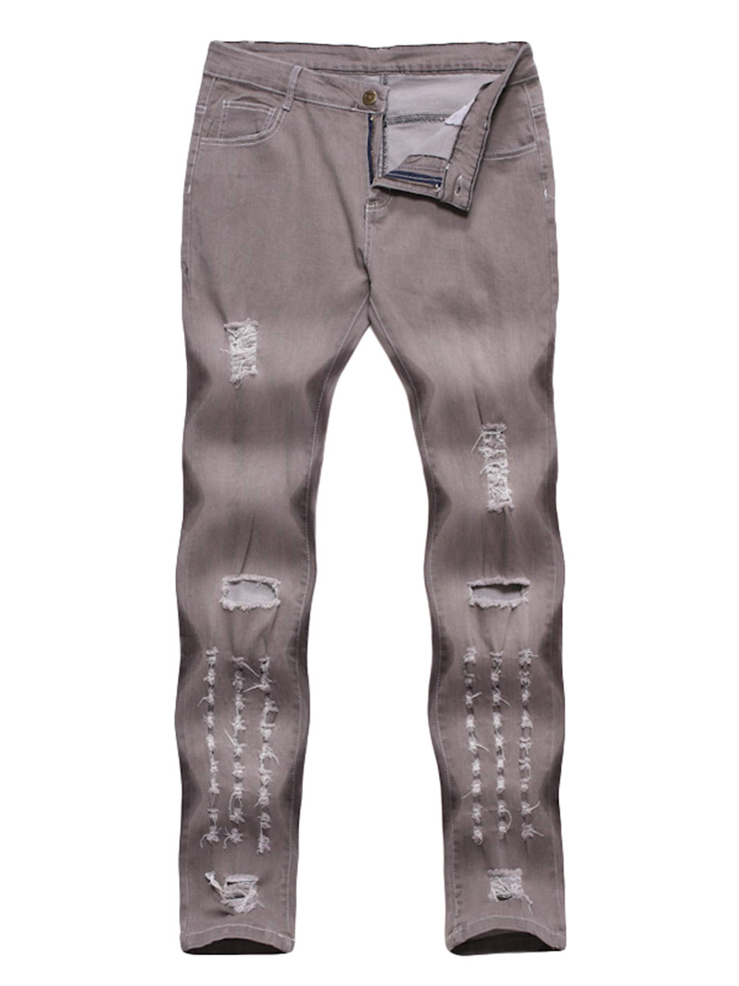 Andongnywell Mens Fashion Slim Fit Destroyed Ripped Denim Pants Distressed Hole Skinny Stretch Pocket Jeans