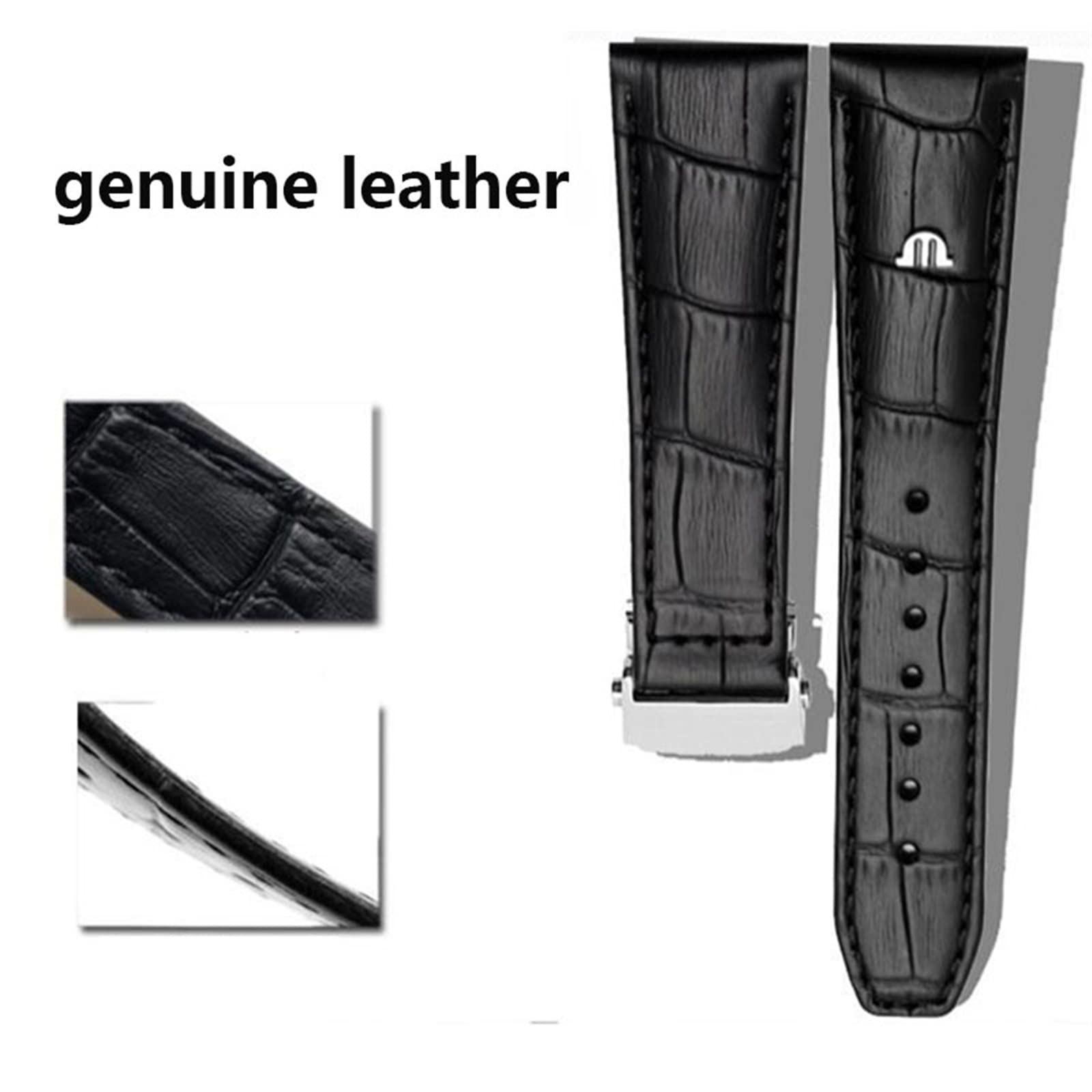 Schwarzbraunes 20mm 22mm Echtleder-Armband, für Maurice Lacroix Uhrenarmband mit Faltschließe