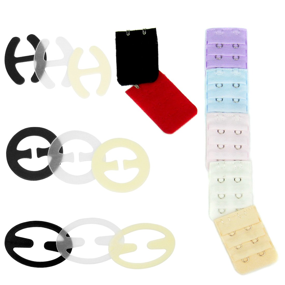 kilofly Bra Racer Back Clips [Set of 9, Black, Clear, Beige + 7 Bra Extender]