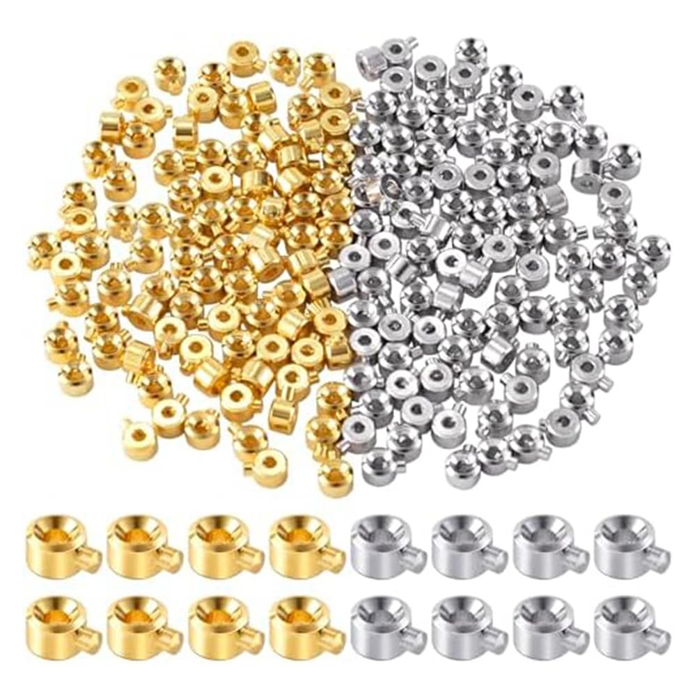 Littimoon 80pcs Crimp Beads for Jewelry Making, Gold Silver Spacer Beads Metal Bead Stopper Crimp Charms for Bracelet Necklace