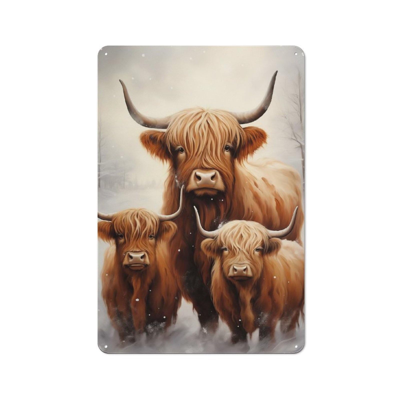 Junmoney Highland Cow Family Xmas Vintage Vintage Metal Sign 30X20cm Featuring Room Wall Plaque For Flat, Dorm Room, Lounge Or Cafe