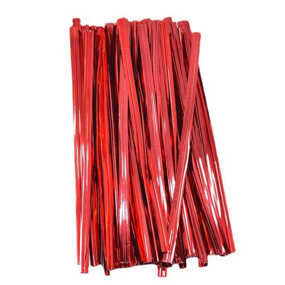 100 Pcs Metal Colorful Bows for Bread Party Decoration Candy Bags (Red, 8cm)