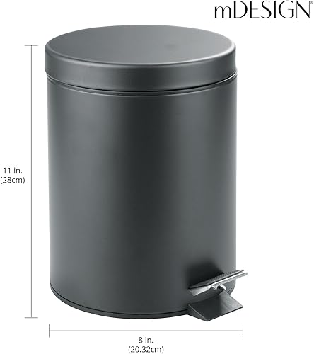 Miniatura 3 de mDesign - Papelera redonda de 5 litros con pedal de metal y cubeta extraíble ideal para baño, tocador, dormitorio, cocina, sala de manualidades,