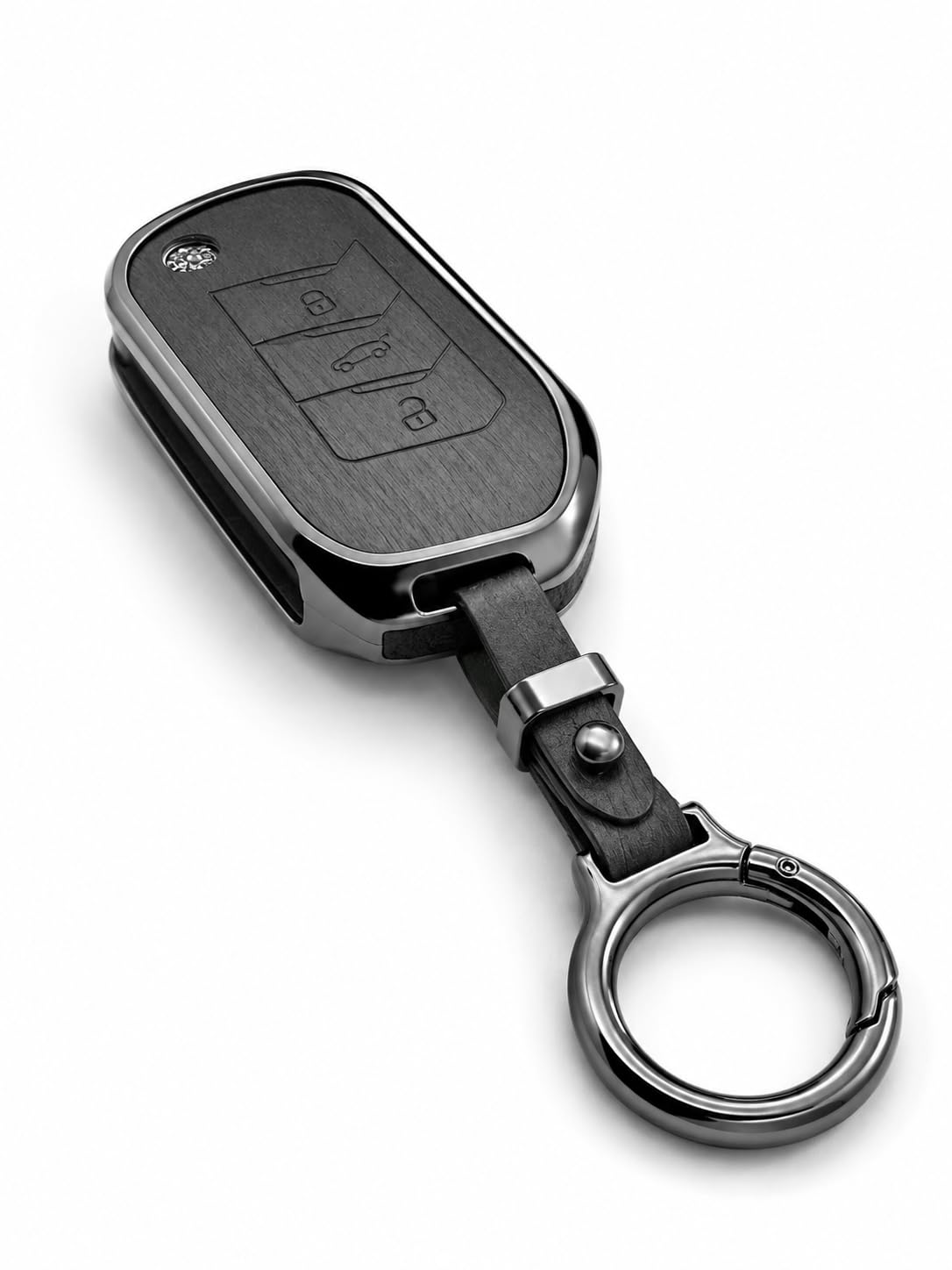 Woodgrain Leather Car Key Cover with Zinc Coated Metal Frame Compatible for Mahindra Thar, Thar Roxx, 3XO, XUV700, XUV300, XUV400, TUV300 Plus, Scorpio-N, Scorpio, Marazzo, Bolero | 3 Button Flip Key-image-41
