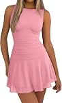 REORIA Womens Casual Boat Neck Mini Dress Sleeveless Mesh Ruched Drop Waist Y2k Party Dresses