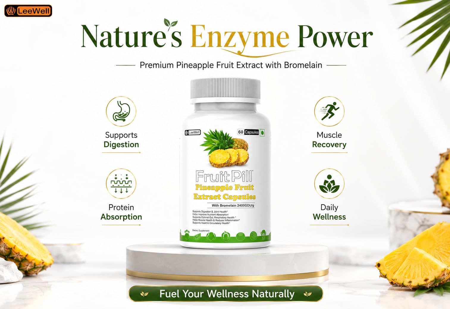 Fruit Pill Pineapple Fruit Extract with Bromelain 2400GDU, 60 Capsules 1