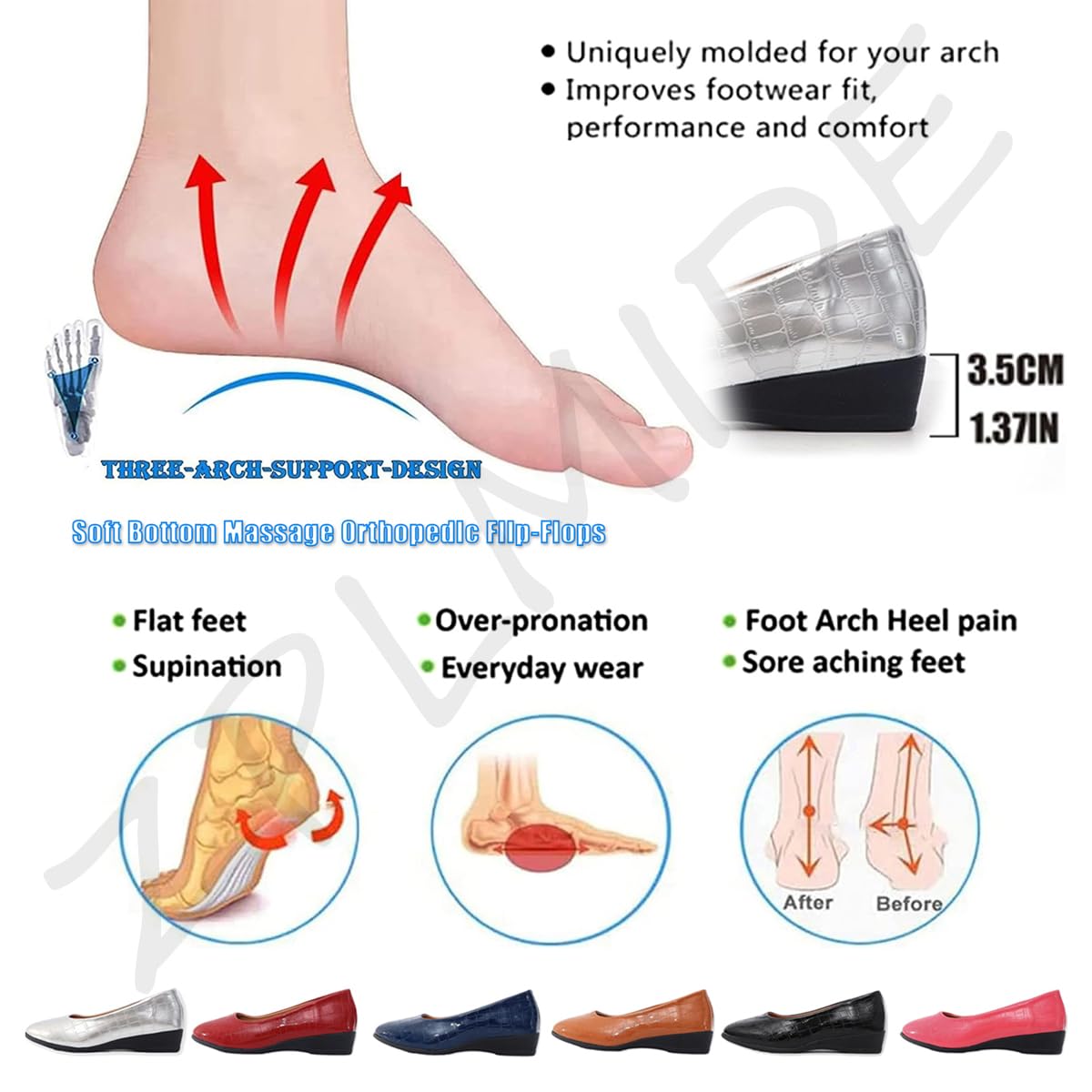 Scarpe da donna in pelle leggera, da donna, comode, con supporto per arco plantare, scarpe slip-on da donna con tacco basso da lavoro, mocassini