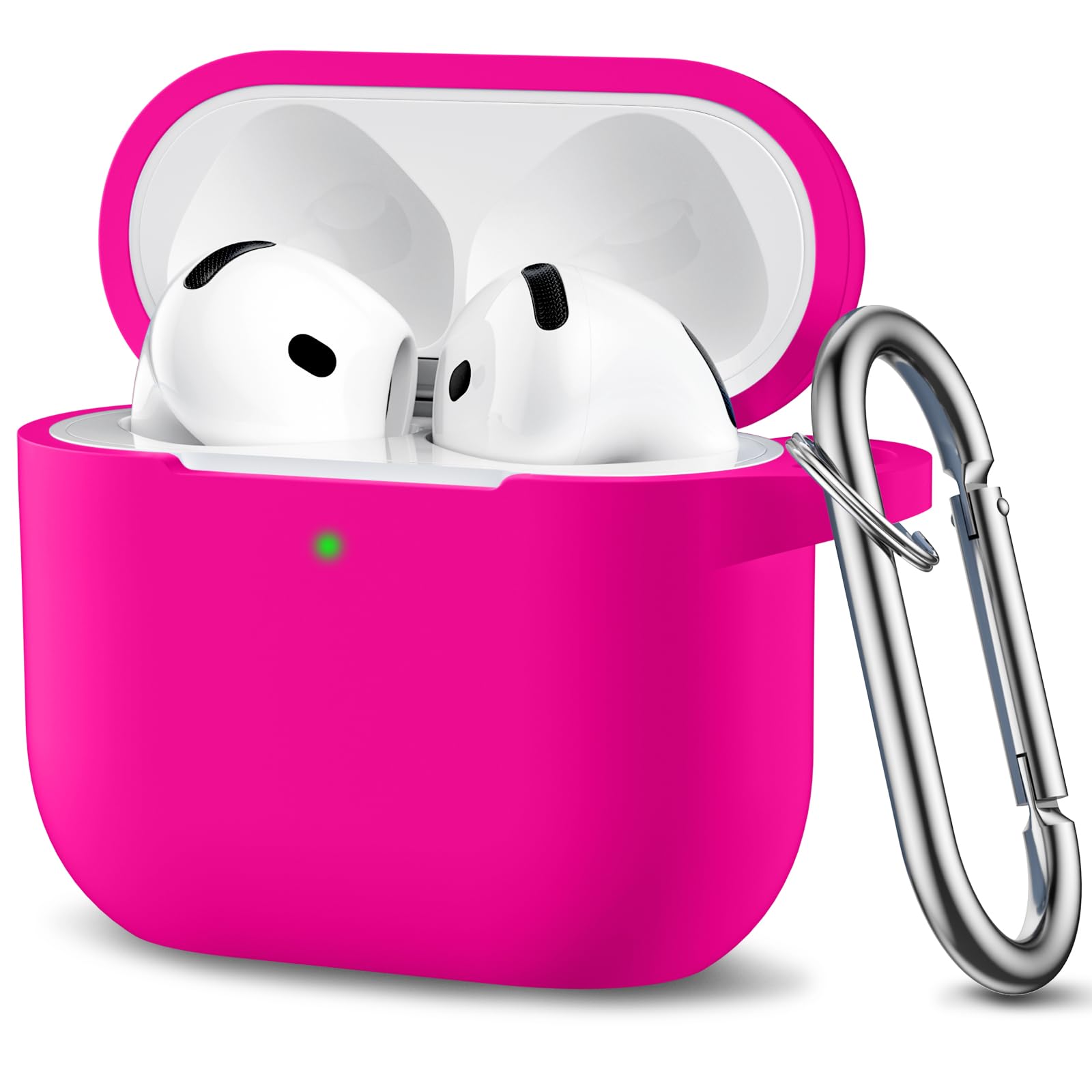 Ouwegaga Cover per Airpods 4 2024, Silicone Custodia per Airpods 4 Generazione, Protezione Completa del Corpo Cover Compatìbile con Apple Airpods 4 Case, con Moschettone, Rosa Caldo