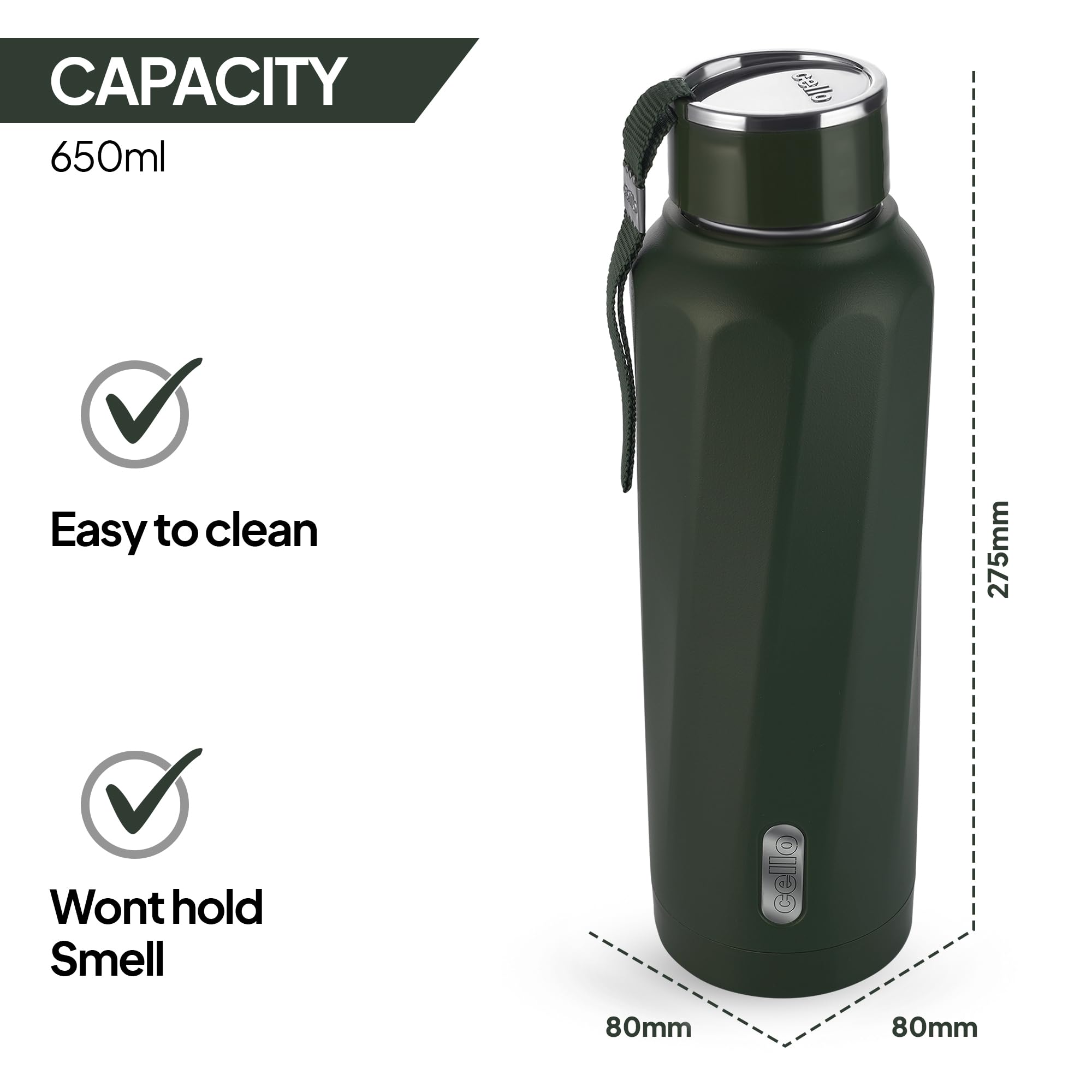 Cello Puro Steel-X Turbo Water Bottle - Military Green -5