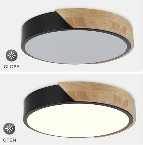 Miniatura 6 de Moderna lámpara de techo LED, luces de techo minimalistas de montaje empotrado negro y madera, iluminación de techo LED redonda regulable con