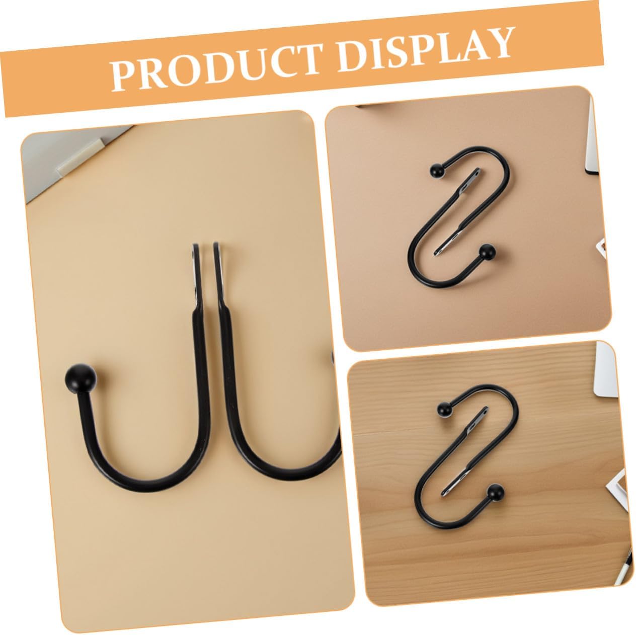 4pcs Black Metal U-Shaped Curtain Hooks for Drapes, Heavy-Duty Wall-Mounted Holdbacks for Window Treatment, Sturdy Curtain Pull Back Hooks for Home Décor and Drapery Hardware