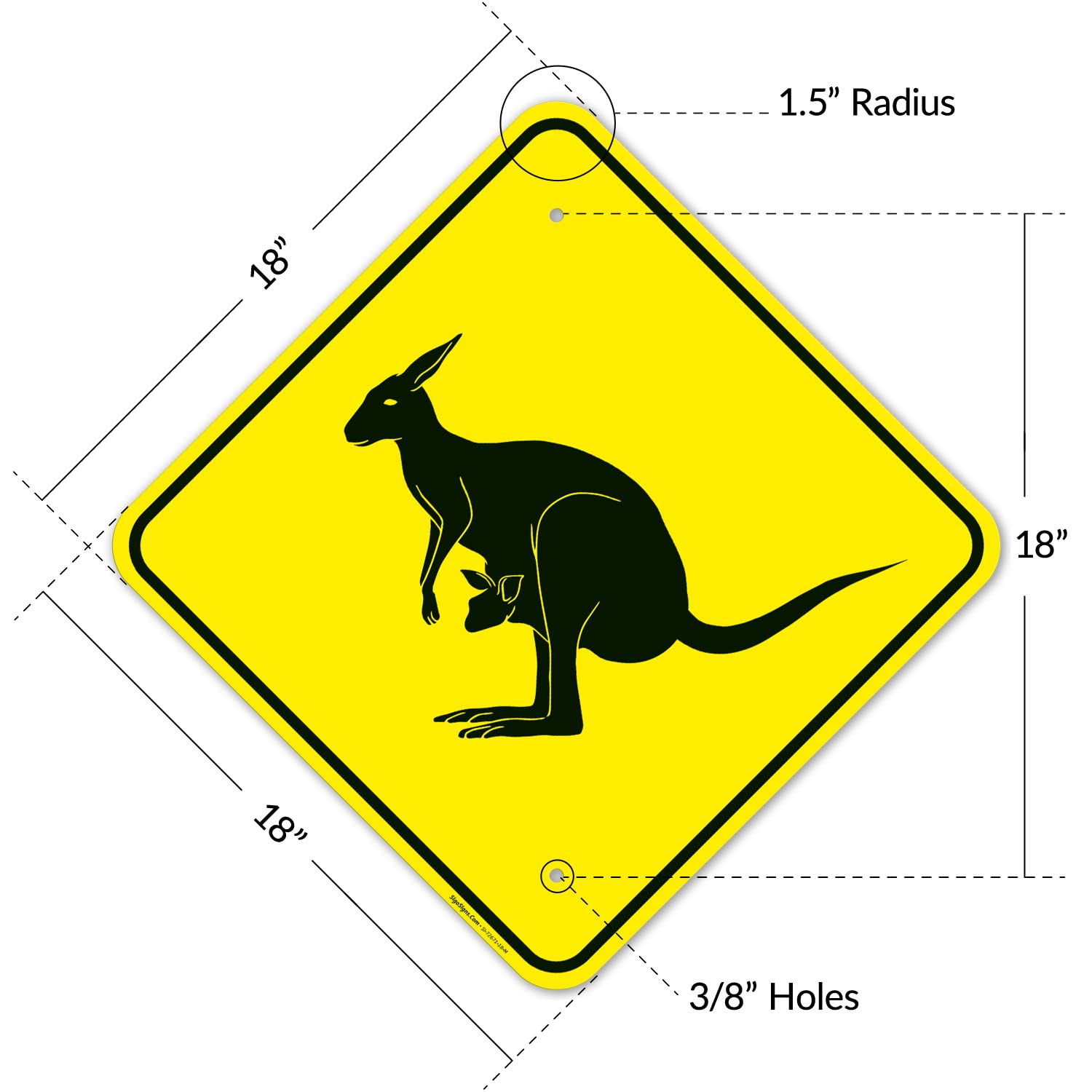 Kangaroo with Joey Crossing Sign, 18x18 Inches, Rust Free .063 Aluminum, Fade Resistant, Made in USA