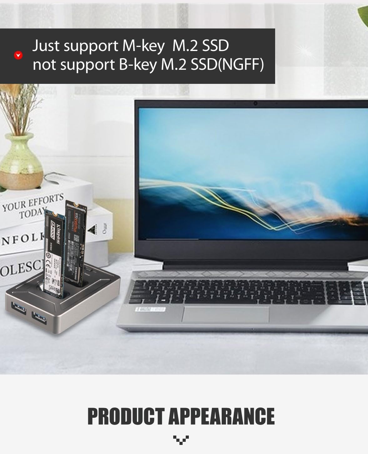 M.2 NVME/SATA Duplicator, Dual-Bay Offline Clone M.2 NVME/SATA Docking Station,USB3.2 Gen2*2 10Gbps M.2 Cloner for SSD Size 2230/2242/2260/2280/22110, Grey