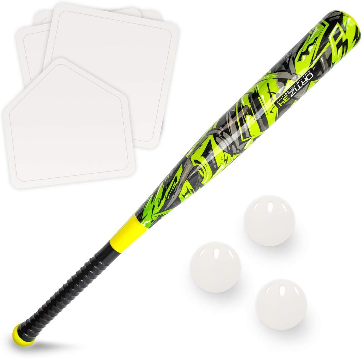 Ortiz34 Grand Slam Set- Graffiti Plastic Bat, 3 Balls, 4 Throw Down Bases Volt