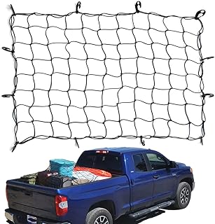 JOIBA Bungee Cargo Net,3'x4' Latex Cargo Net Stretches to 6'x8' Universal Heavy Duty Truck Bed Net with 12 ABS Universal Hooks for Pickup Trailer RV SUV Car Accessories Travel Luggage Net