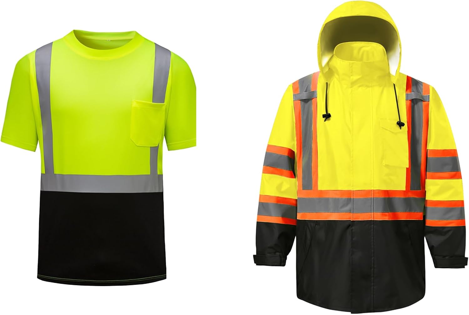 Reflective Rain Jackets High Visibility Shirts Quick Dry Safety Shirts(XL Bundle)