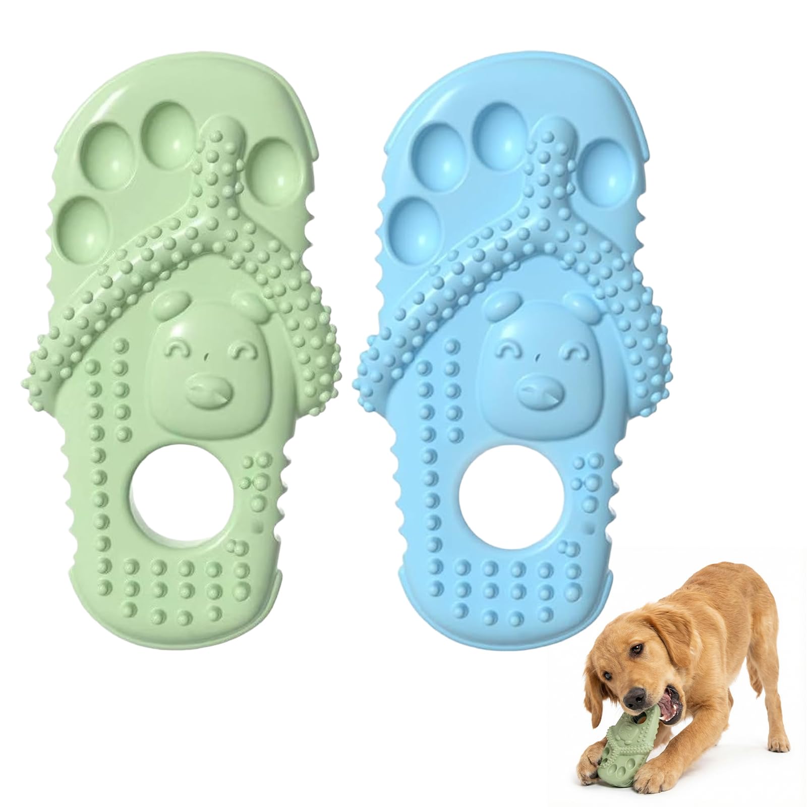 llikknve 2 PCS Slippers Shape Indestructible Dog Toys, Dog Teething Toys,for Small and Medium Dogs,Teeth Cleaning (Green,Blue)