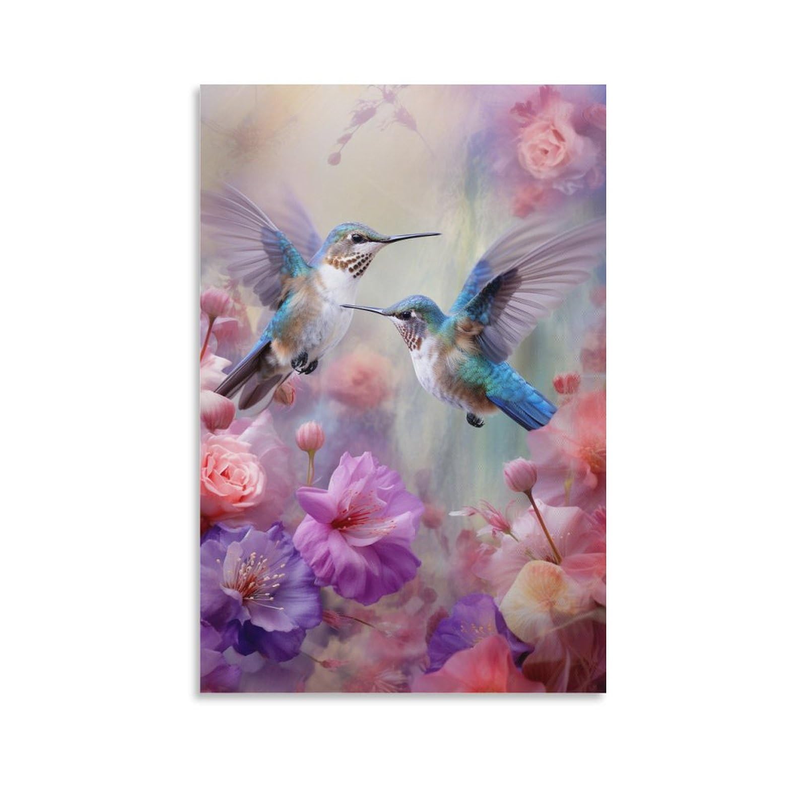 FOCCAR Farmhouse Hummingbird Printed Canvas Posters Love Bird Flower Animal Wall Decor for Living Rooms Bedroom Wall Art