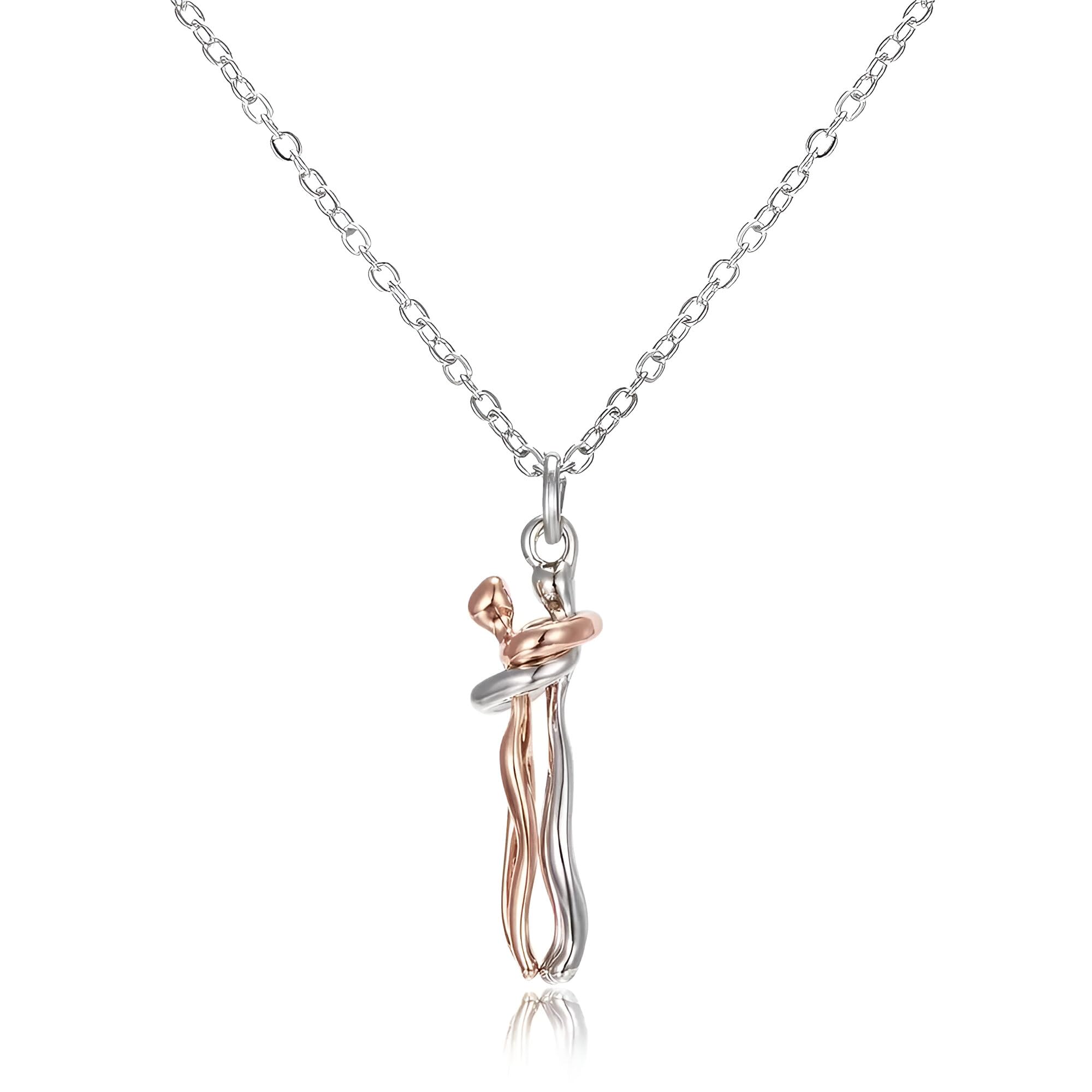 QYYZTQY Umarmungs-Halskette aus 925er-Sterlingsilber für Damen und Herren, Umarmungs-Halskette, Halsband mit Umarmungs-Anhänger, Kette für Männer, Halsketten für Liebhaber, Frauen, Paare, Umarmungs-