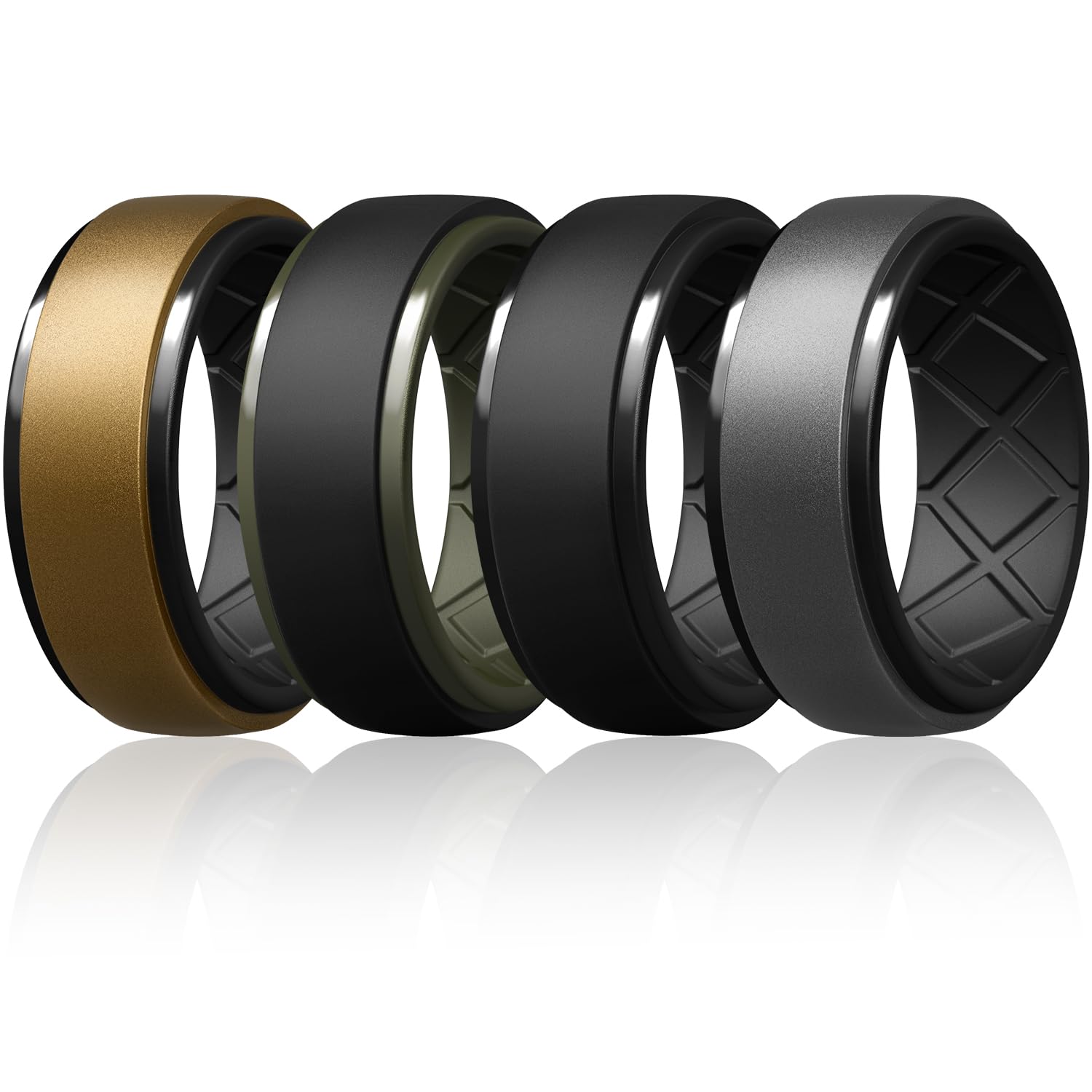 Egnaro Silicone Rings For Men, Rubber Wedding Bands For Him, 10.5mm Wide 2.8mm Thick, Breathable Design Step Edge