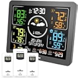 Weather Station Indoor Outdoor Thermometer Wireless with Multiple Sensors, VA Color Display Atomic Clock, Weather Forecast, Temperature, Humidity, Customizable Alerts and Adjustable Backlight for Home